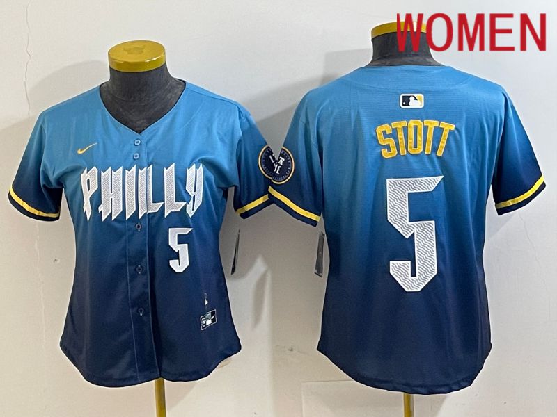 Women Philadelphia Phillies #5 Stott Blue City Edition Nike 2024 MLB Jersey style 4->->Women Jersey